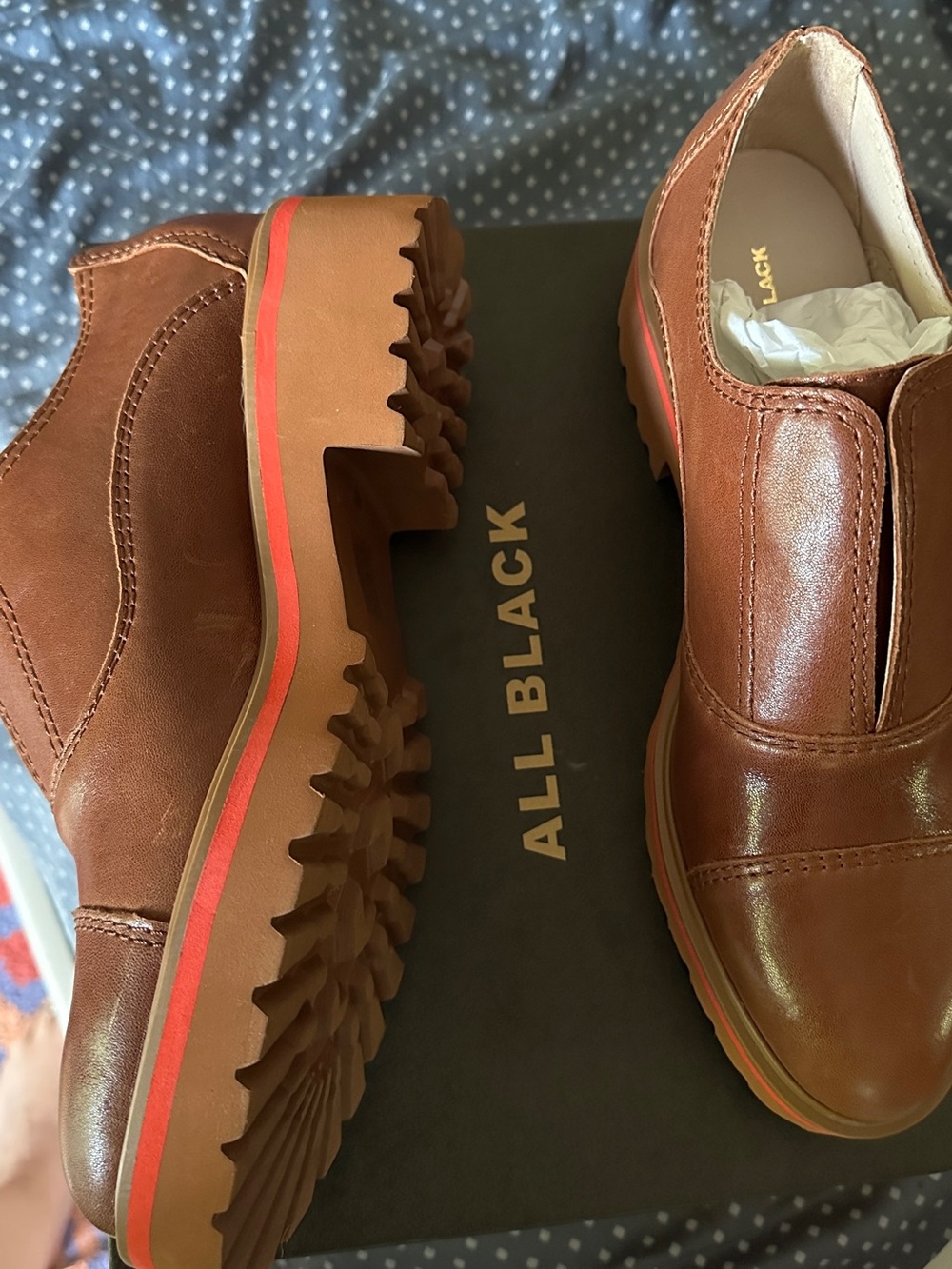 ALL BLACK BRAND: Cowman Lugg 23 Rich brown with orange accent on sole.New in box